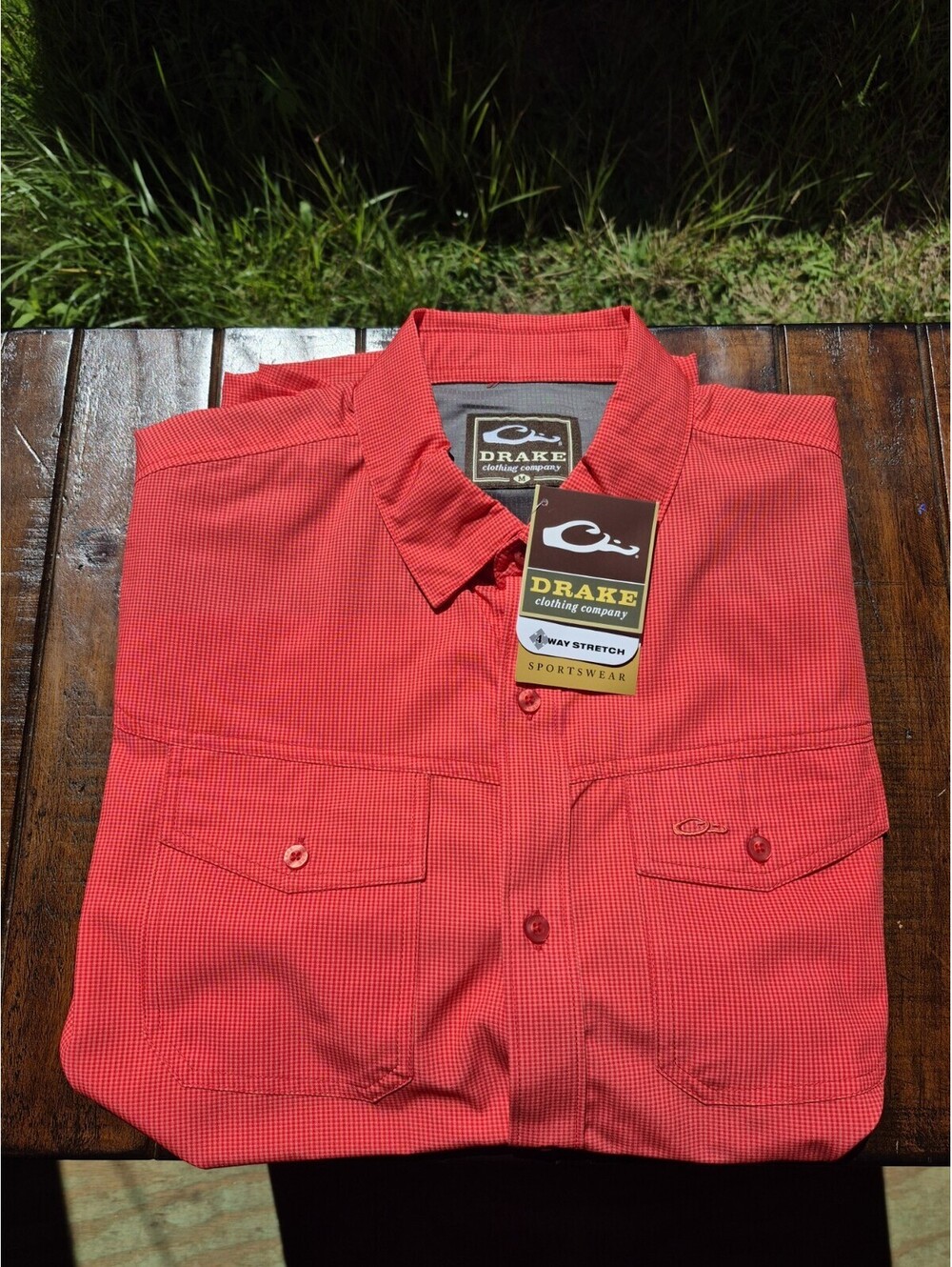 Drake Weekender Shirt Mens Medium Button Short Sleeve Checked Coral $64 MSRP NWT